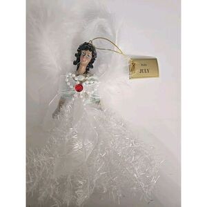 CHRISTMAS WHITE FEATHER ANGEL July BIRTHSTONE ORNAMENT NWT